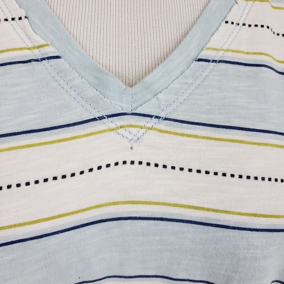 Pilcro Stripe Tee Ruffle Sleeve T Shirt Boho Oversized Blue White Stripe size XS - Picture 3 of 7